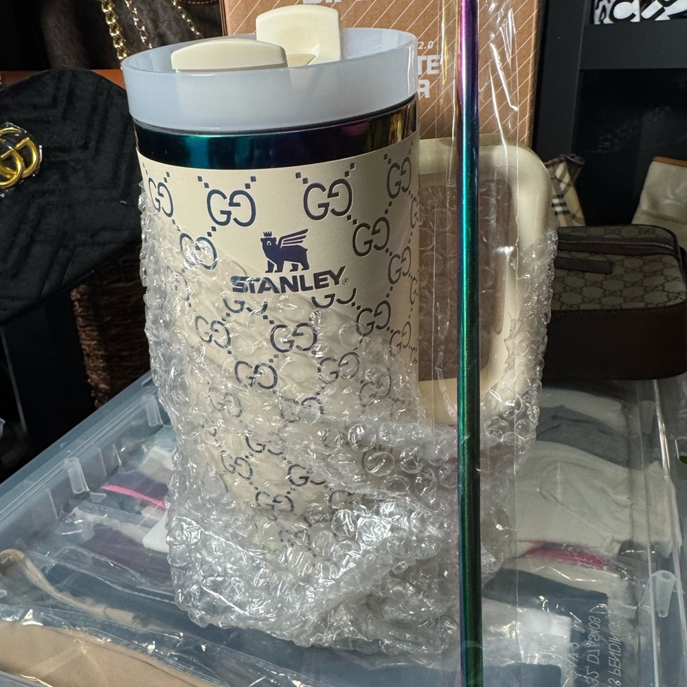 Stanley Cream Tumbler with Gold Pattern